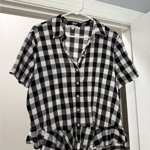 Madewell Black & White Gingham Button Front Top